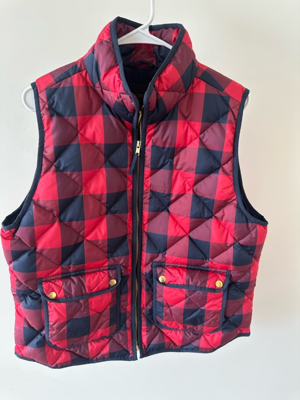 J.Crew Red and Navy Quilted Buffalo Plaid Puffer Vest